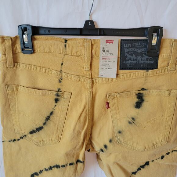 Levi's 511 Yellow Tie Dye Slim Roquefort 11 Inch Jorts Jean Shorts Size 30 - Picture 8 of 11